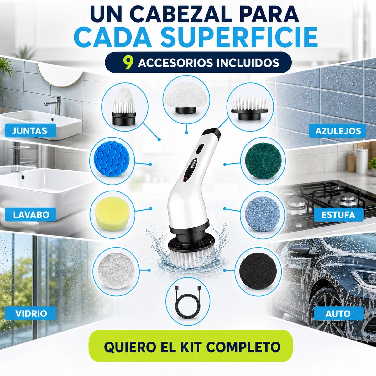 Cepillo Limpiador Eléctrico 9 en 1