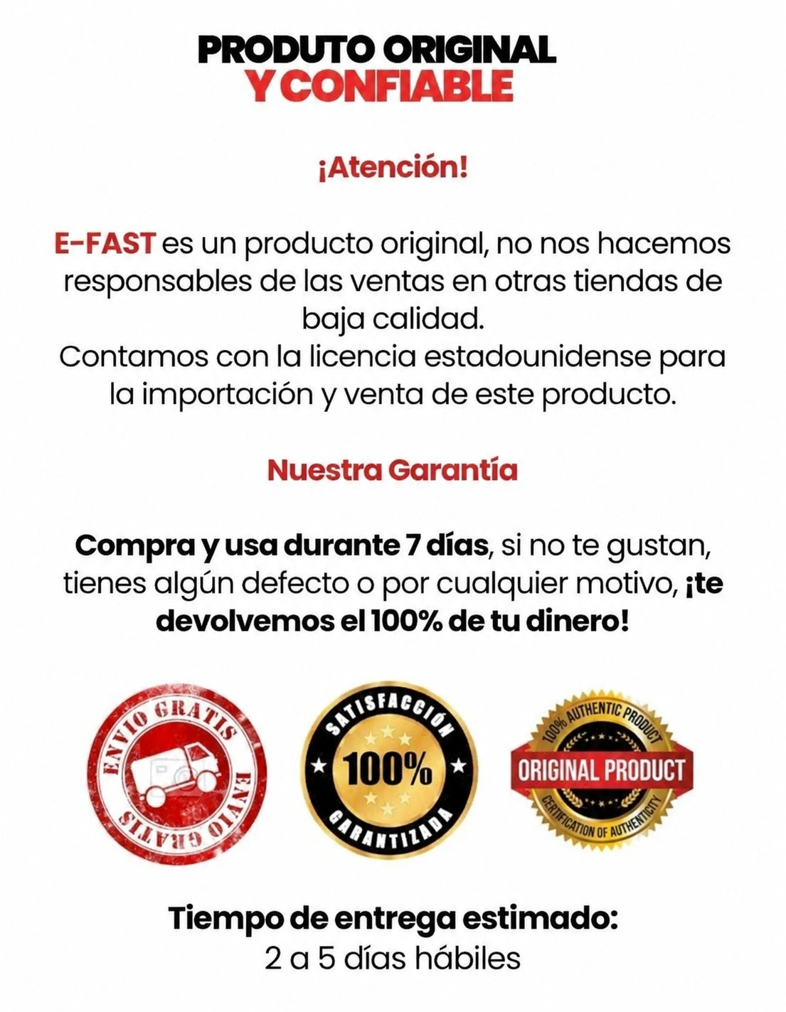 E-FAST — garantía y entrega estimada de 2 a 5 días hábiles