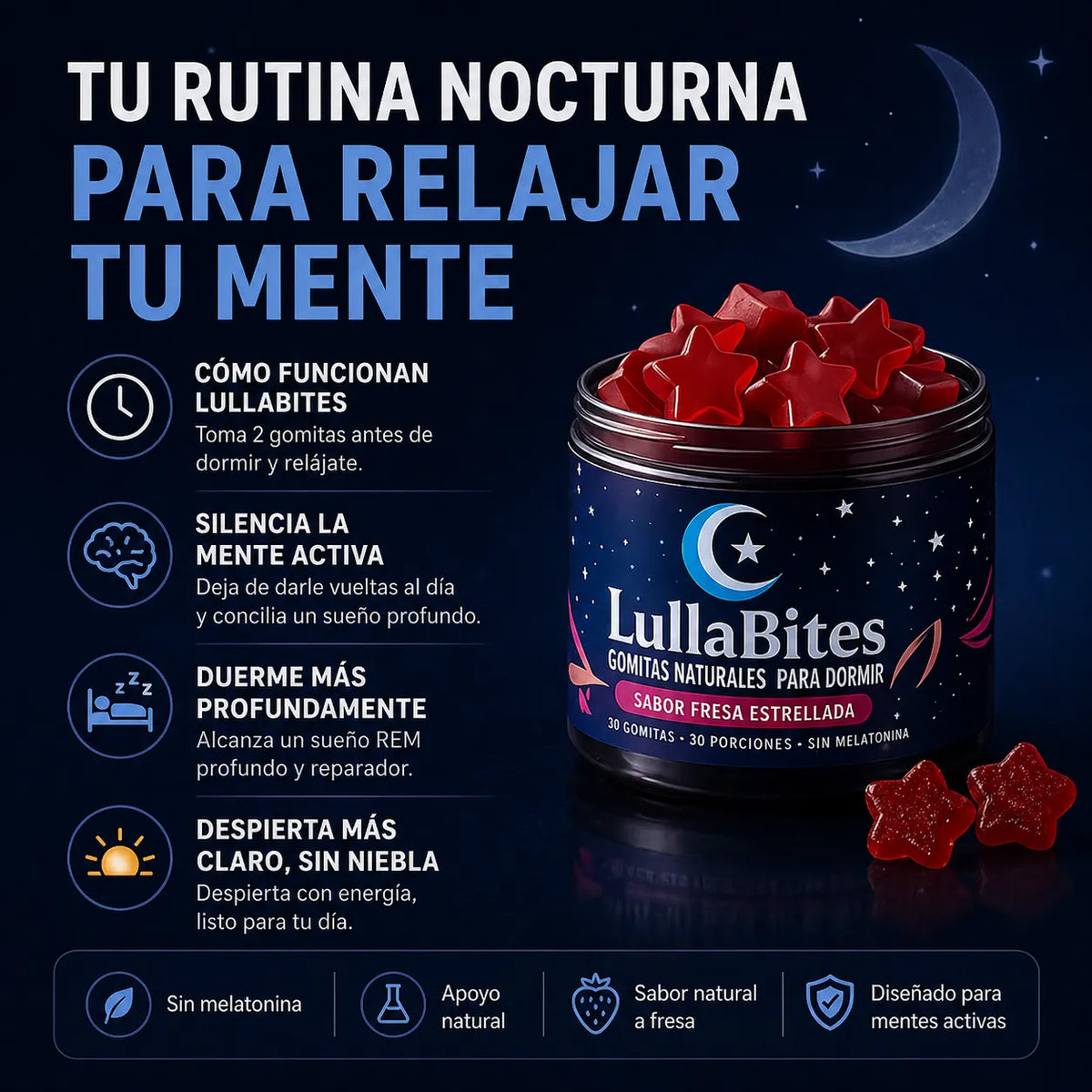 2 gomitas. 30 minutos. Despierta más claro. - 2x1 LullaBites®