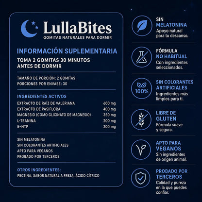 2 gomitas. 30 minutos. Despierta más claro. - 2x1 LullaBites®